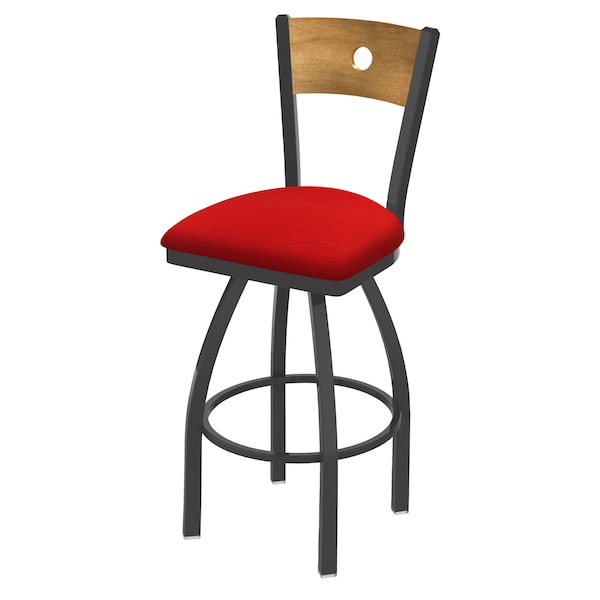 25" Swivel Counter Stool, Pewter Finish, Med Back, Canter Red Seat